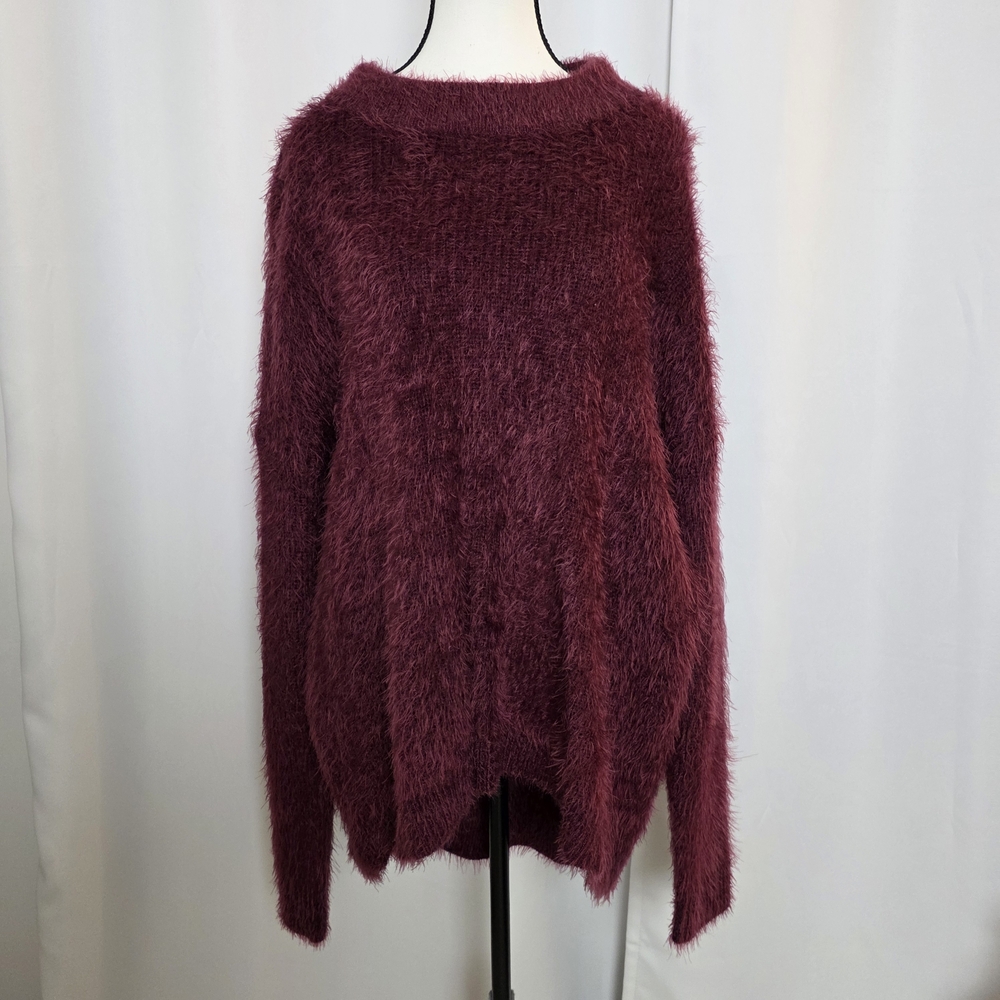 a new day Fuzzy Maroon Sweater
